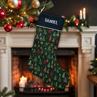 Custom Festive Tree Christmas Stocking, Personalized Christmas Tree Stocking, Velboa Holiday Mantle Stocking, Family Xmas Hanging Stocking