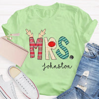 Custom Name Classic Holiday Graphic Tee, Personalized Christmas Teacher T-Shirt, Merry Christmas Educator Shirt, Teacher Xmas Present Tee