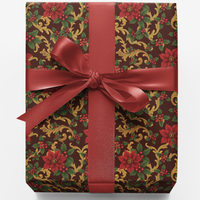 Vintage Baroque Floral Gift Wrap, Poinsettia Christmas Wrapping Paper, Traditional Red Poinsettia Wrapping Paper, Holiday Gift Wrap Roll