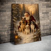Holiday Pets Oil Painting Poster, Santa Dogs Christmas Canvas, Festive Puppies Canvas Print, Dog Lover Xmas Wall Decor, Holiday Present