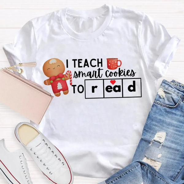 Humorous Teacher Christmas T-Shirt, I Teach Smart Cookies to Read Shirt, Holiday Reading Teacher Tee, Adorable Xmas Cookie Sh