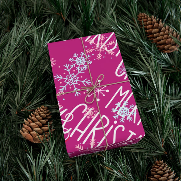 Merry Christmas Snowflake Gift Wrap, Pink Snow Globe Wrapping Paper, Adorable Holiday Pattern Wrapping Paper, Festive Xmas Gi