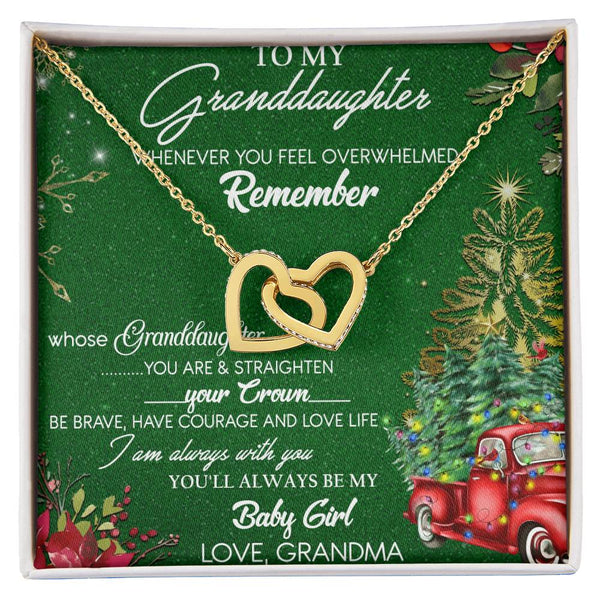 Interlocking Hearts CZ Pendant, Granddaughter Necklace Present, Surgical Steel Holiday Necklace, Sentimental Christmas Keepsa