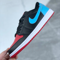 Low Top Sneakers, Blue Black Red Colorway, Lace Up Design, Casual Gift for Sneaker Fans