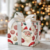 Yarn Ball Ornament Holiday Gift Wrap Roll, Retro Santa Christmas Wrapping Paper, Vintage Santa Claus Present Paper, Xmas Gift Wrap