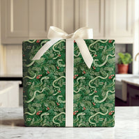 Watercolor Pine Berry Gift Wrap, Green Snake Christmas Wrapping Paper, Botanical Snake Wrapping Paper, Unique Winter Holiday Gift Wrap Roll