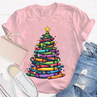 Holiday Graphic Tee, Christmas Tree Colored Pens T-Shirt, Art Teacher Christmas Shirt, Colorful Pen Xmas Tree Tee, Festive Artist Shirt