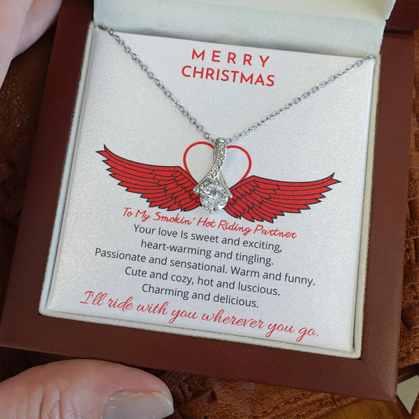 Sparkly Ribbon Pendant Necklace, Riding Partner Necklace, Romantic Biker Girlfriend Jewelry, Christmas Wife Necklace, Cubic Z