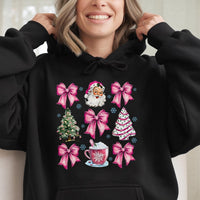Adorable Coquette Bow Holiday Hoodie, Pink Santa Christmas Hoodie, Aesthetic Retro Santa Claus Hoodie, Festive Winter Sweatshirt, Present for Her