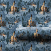 Snowy Mountain Gift Wrap, Winter Church Village Wrapping Paper, Comfy Winter Cabin Wrapping Paper, Serene Holiday Christmas Wrapping Paper