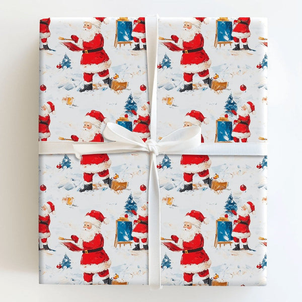 Artist Christmas Gift Wrap, Painter Santa Wrapping Paper, Winter Wonderland Wrapping Paper, Holiday Art Wrapping Paper Roll, 