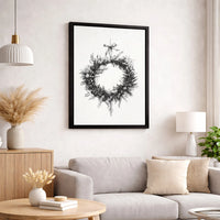 Black and White Botanical Holiday Sketch Print, Christmas Wreath Canvas Wall Art, Farmhouse Xmas Decor, Printable Digital Download Present