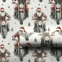 Motorcycle Christmas Gift Wrap, Biker Santa Wrapping Paper, Cool Santa Holiday Wrapping Paper, Retro Motorcyclist Xmas Gift Wrap Roll
