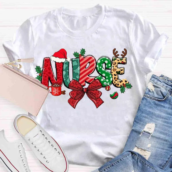 Festive Holiday Nurse Shirt, Christmas School Nurse T-Shirt, Adorable Winter Medical Graphic Tee, School Nursing Staff Apprec