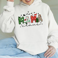 Festive Holiday Lettering Sweatshirt, Mama Claus Christmas Hoodie, Adorable Christmas Mom Graphic Pullover, Winter Holiday Present