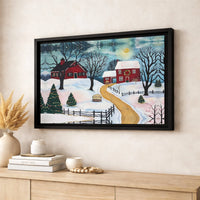 Christmas Farmhouse Canvas Print, Snowy Red Barn Canvas Wall Art, Winter Landscape Canvas Decor, Rustic Holiday Farmhouse Wall Art