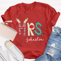 Custom Name Classic Holiday Graphic Tee, Personalized Christmas Teacher T-Shirt, Merry Christmas Educator Shirt, Teacher Xmas Present Tee
