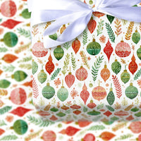 Botanical Greenery Gift Wrap, Watercolor Christmas Ornament Wrapping Paper, Festive Holiday Wrapping Paper, Xmas Baubles Gift Wrap Roll