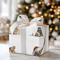 Watercolor Tiger Gift Wrap, Tiger Cub Christmas Wrapping Paper, Santa Hat Animal Wrapping Paper, Adorable Holiday Gift Wrap Roll