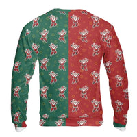 Red and Green Split Holiday Crewneck, Dancing Santa Sweatshirt, Retro Disco Santa Pullover, Festive Merry Christmas Graphic Sweater