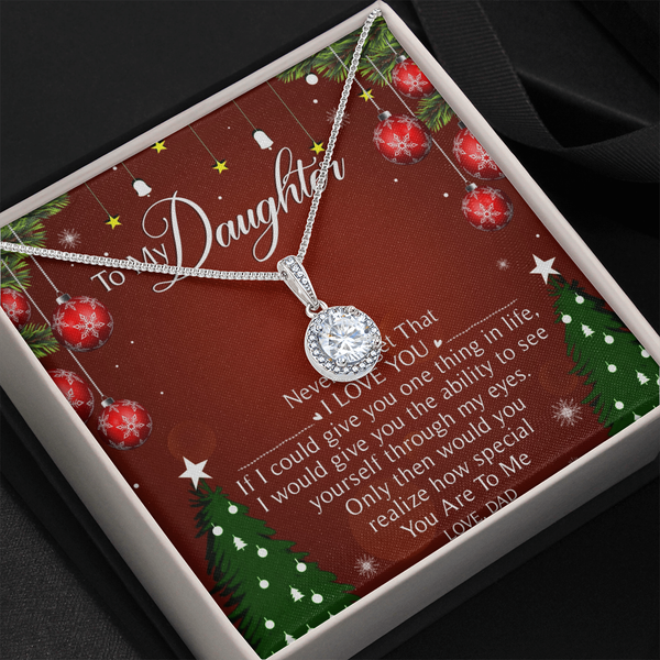 Christmas Present from Dad Necklace, To My Daughter Necklace, White Gold Over Stainless Steel Pendant Meaningful Keepsake Jew