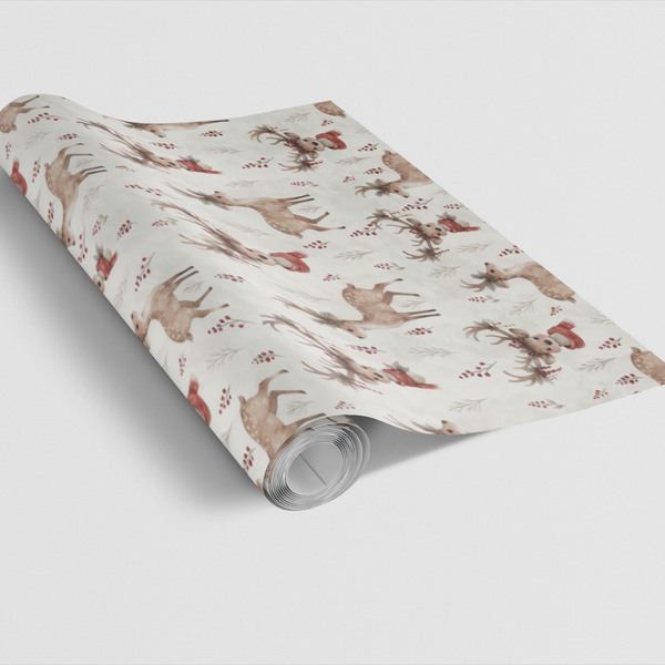 Watercolor Woodland Deer Gift Wrap, Christmas Reindeer Wrapping Paper, Rustic Holiday Wrapping Paper, Festive Winter Xmas Gif