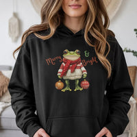 Merry and Bright Frog Sweatshirt, Christmas Frog Hoodie, Adorable Animal Holiday Hoodie, Festive Xmas Frog Hooded Pullover, Winter Season Present