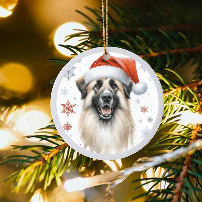 Santa Hat Leonberger Ceramic Ornament, Leonberger Dog Christmas Ornament, Snowflake Dog Holiday Ornament, Pet Lover Keepsake Present