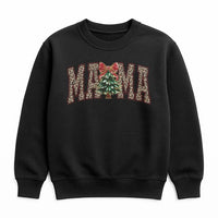 Christmas Tree Bow Sweatshirt, Mama Leopard Print Sweatshirt, Mama Christmas Sweatshirt, Holiday Graphic Crewneck, Xmas Present for Mom