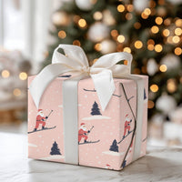 Whimsical Christmas Gift Wrap, Skiing Santa Wrapping Paper, Ski Santa Holiday Wrap, Festive Winter Sports Wrapping Paper, Xmas Gift Wrap