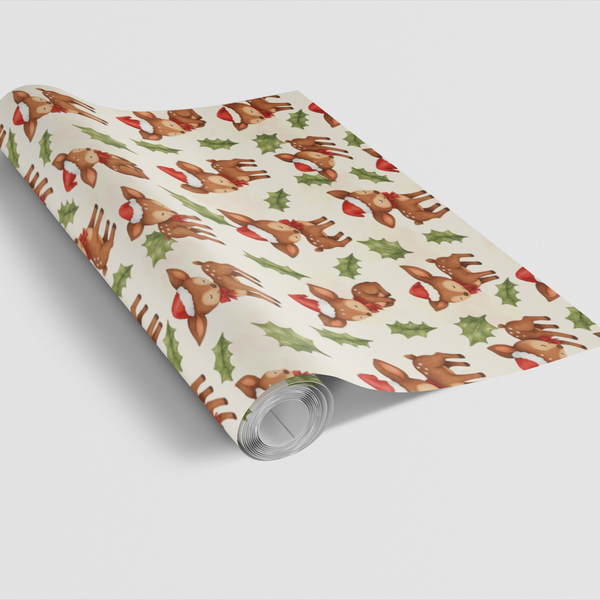 Woodland Deer Holiday Gift Wrap, Watercolor Baby Fawn Christmas Wrapping Paper, Winter Animal Wrapping Paper, Adorable Woodla