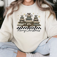 Camo Coquette Bow Holiday Sweater, Merry Christmas Tree Sweatshirt, Preppy Winter Xmas Crewneck, Adorable Southern Camouflage Graphic Pullover