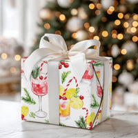 Festive Holiday Drink Gift Wrap, Christmas Cocktail Wrapping Paper, Watercolor Winter Cocktail Wrapping Paper, Xmas Party Gift Wrap Roll