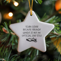 Scuba Diving Ceramic Star Ornament, Humorous Scuba Diver Star Ornament, Ocean Diver Holiday Tree Decor, Christmas Star Ornament Present for Diver