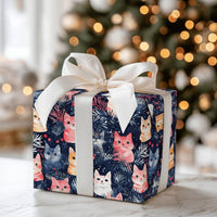 Watercolor Kitten Gift Wrap, Christmas Cat Wrapping Paper, Festive Holiday Wrapping Paper, Navy Winter Gift Wrap, Cat Lover Present Wrap