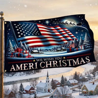 Patriotic Santa Sleigh Flag, Ameri Christmas House Flag, 4th of July in December Garden Flag, Winter Holiday Yard Decor Present