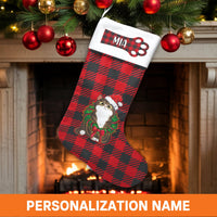 Red Buffalo Plaid Holiday Stocking, Cat Christmas Stocking, Santa Hat Cat Stocking, Personalized Pet Christmas Stocking, Pet Lover Present