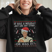 Humorous Murder Mystery Holiday Sweatshirt, True Crime Ugly Christmas Hoodie, Serial Killer Christmas Pullover, Comfy True Crime Hooded Sweater