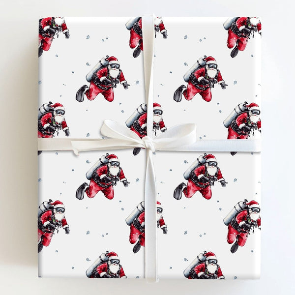 Underwater Christmas Gift Wrap, Scuba Diving Santa Wrapping Paper, Humorous Diver Holiday Wrapping Paper, Ocean Lover Festive