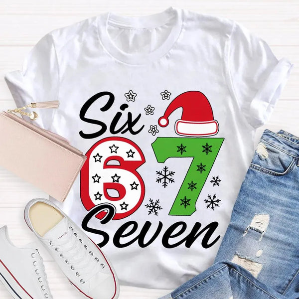 Festive Holiday Graphic Tee, Christmas Santa Hats Snowflakes T-Shirt, Adorable Winter Xmas Party Shirt, Retro Santa Snowflake