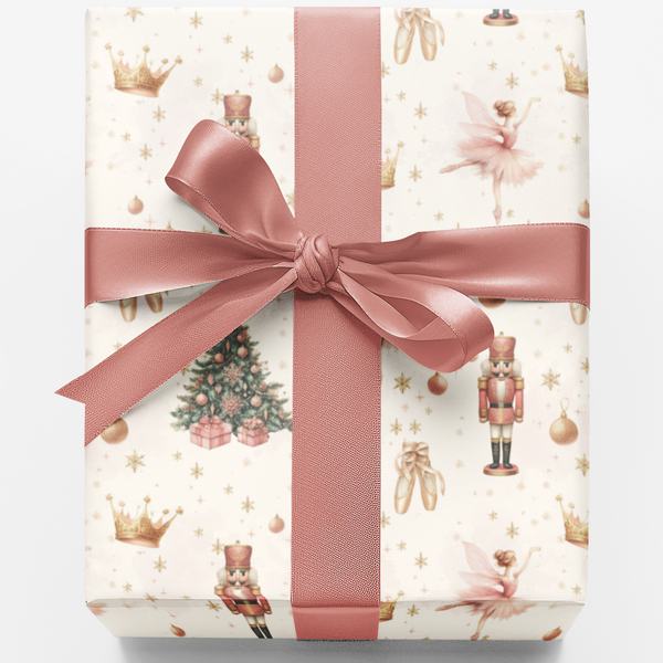 Pink Ballerina Wrapping Paper, Nutcracker Ballet Christmas Gift Wrap, Holiday Watercolor Gift Wrap Roll, Xmas Present Wrappin
