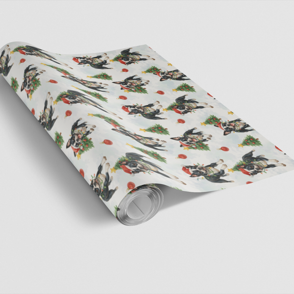 Santa Hat Dog Gift Wrap, Boston Terrier Christmas Wrapping Paper, Festive Boston Terrier Wrapping Paper, Boston Terrier Holid