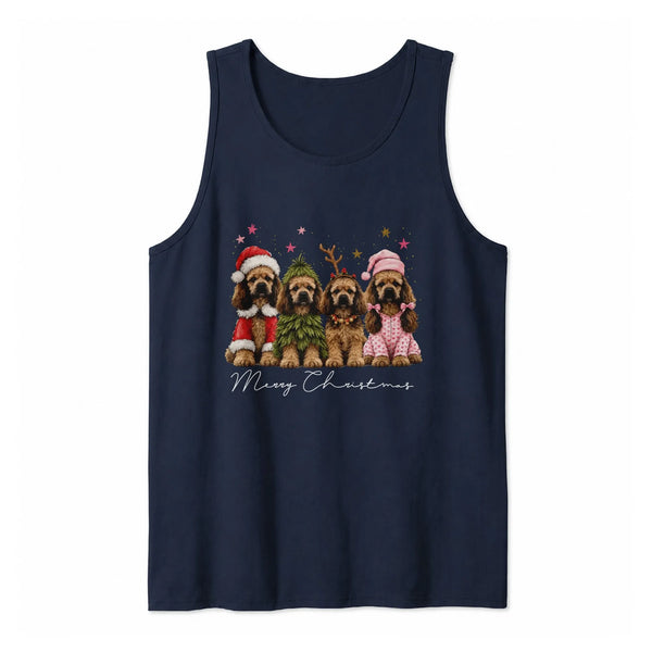 Merry Christmas Dog Tank, Christmas Cocker Spaniel Tank Top, Retro Santa Dog Sleeveless Tee, Holiday Dog Mom Tank Top, Xmas P