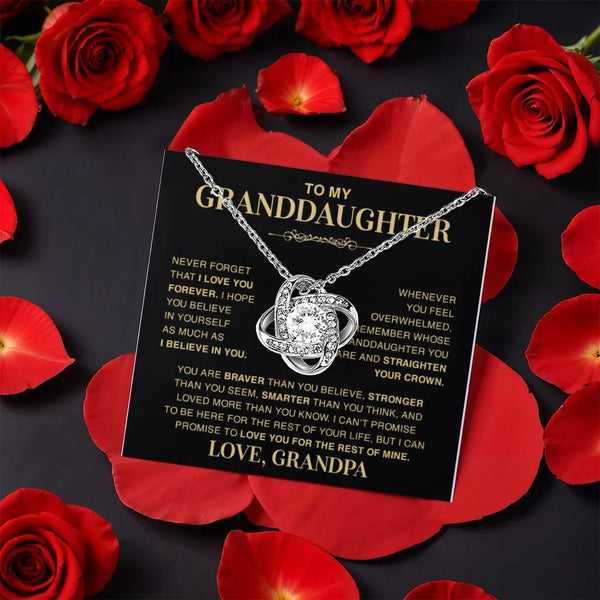 Rotating Rose Box Pendant, Granddaughter Love Knot Necklace, CZ Crystal Jewelry, Meaningful Birthday Present from Grandpa, Ch