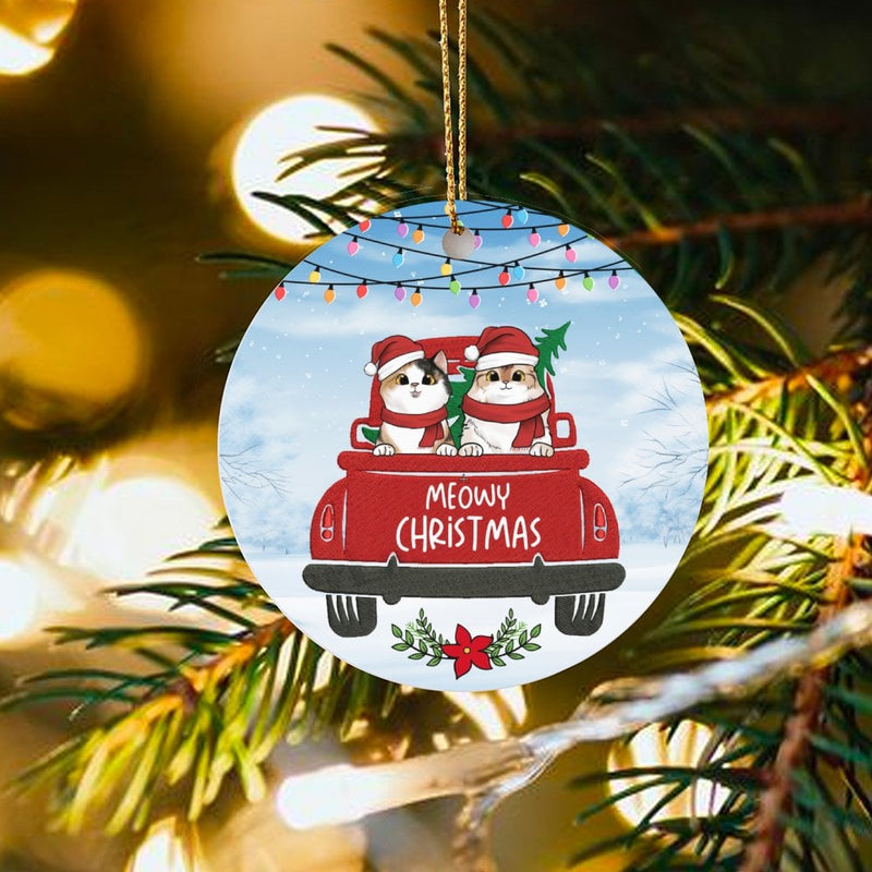 Two Cats in Red Truck Christmas Ornament, Meowy Christmas Ceramic Ornament, Adorable Pet Holiday Tree Ornament, Present for Cat Lovers