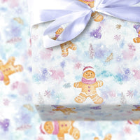 Pastel Winter Holiday Gift Wrap, Watercolor Gingerbread Man Wrapping Paper, Whimsical Christmas Wrapping Paper, Snowy Forest Gift Wrap Roll