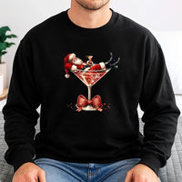 Holiday Cocktail Graphic Crewneck, Christmas Santa Martini Sweatshirt, Humorous Xmas Party Pullover Sweater, Retro Santa Festive Sweatshirt