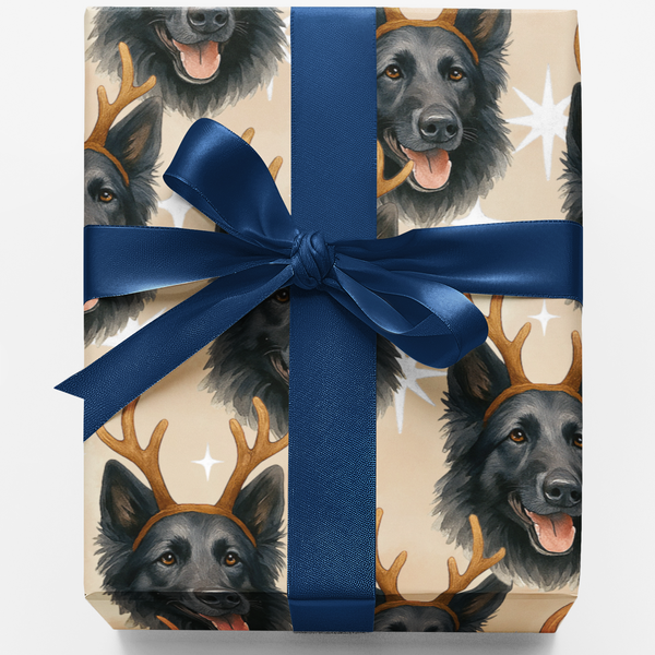 Winter Starlight Holiday Gift Wrap, Belgian Sheepdog Wrapping Paper, Starlit Dog Present Wrap, Dog Lover Christmas Gift Wrap,