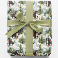 Alpine Winter Scene Gift Wrap, Bernese Mountain Dog Wrapping Paper, Holiday Dog Wrapping Paper, Rustic Christmas Pet Gift Wrap Roll