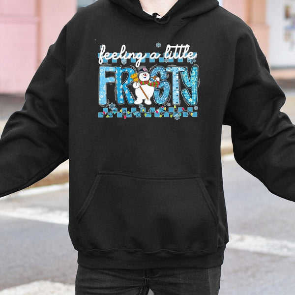 Adorable Snowman Christmas Lights Pullover, Feeling A Little Frosty Hoodie, Comfy Winter Graphic Sweatshirt, Festive Holiday 